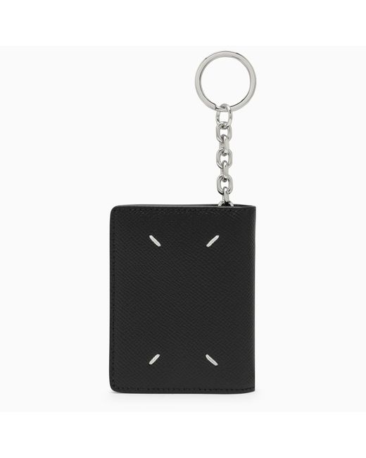 Maison Margiela Black Leather Card Case With Key Ring for men