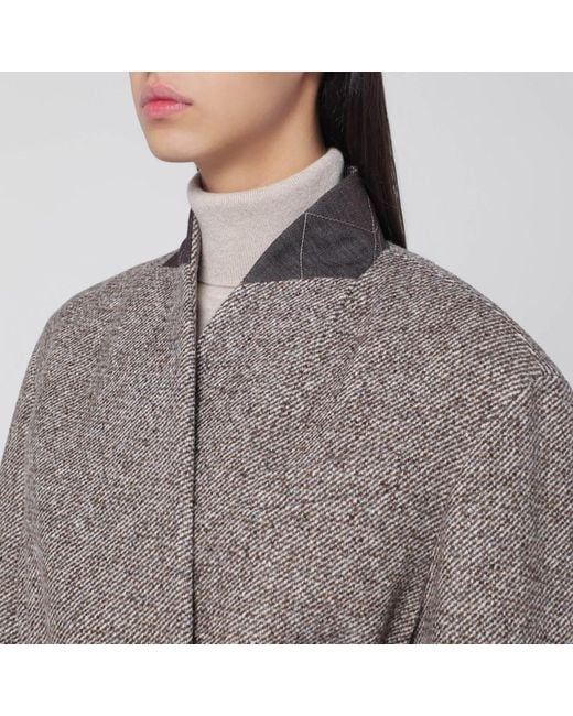 Brunello Cucinelli Gray Mélange Wool-Blend Coat With Belt