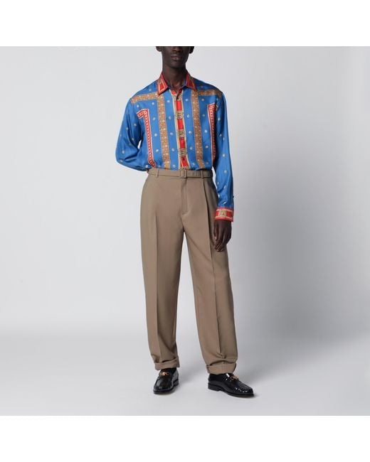 Versace Blue Regular Printed Silk Twill Shirt for men