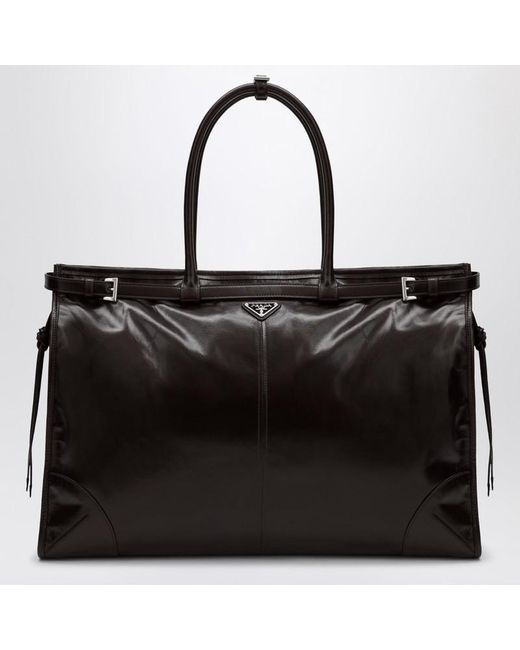 Borsa shopping bonnie color moro di Prada in Black da Uomo