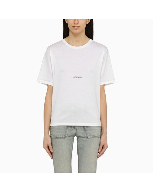 T-shirt girocollo bianca con stampa logo di Saint Laurent in White