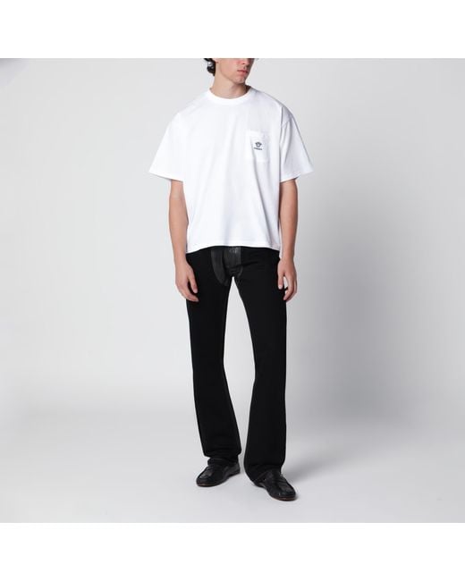 Versace White Cotton Jersey T-Shirt With Medusa Embroidery for men