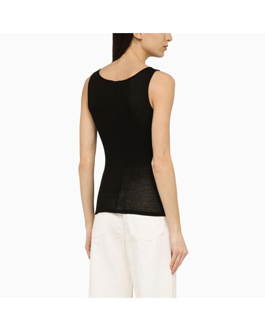 AMI Black Cotton Tank Top With Buttons