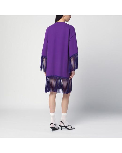 Valentino Purple Silk Dress With Fringes
