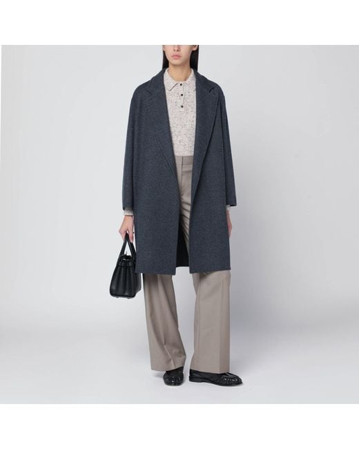 Max Mara Blue Wool Coat With Denim Effect