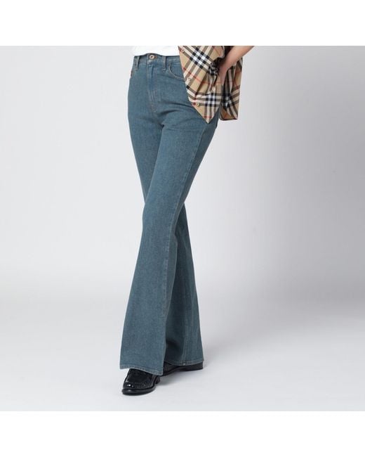 Burberry Blue Mid- Jeans With Check-Pattern Pocket