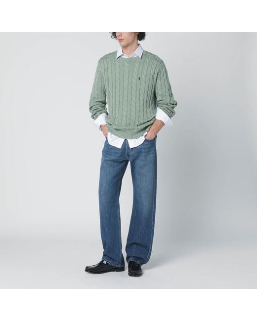 Polo Ralph Lauren Green Grey- Cotton Cable-knit Sweater for men