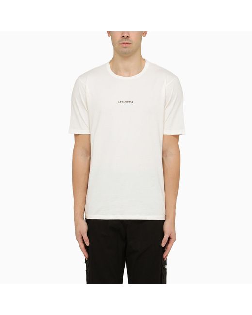 C P Company White Gauze-Coloured Crew-Neck T-Shirt With Logo for men