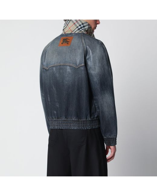 Burberry Blue Coated Denim Aviator Jacket for men