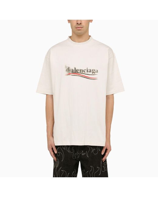 Balenciaga Natural T-shirt Political Stencil Écru In Vintage Jersey for men