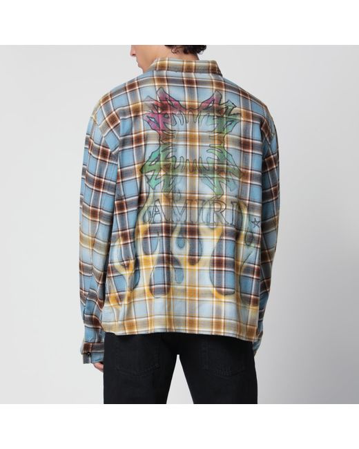 Amiri Blue Ma Quad Bleached Cotton Flannel Shirt for men