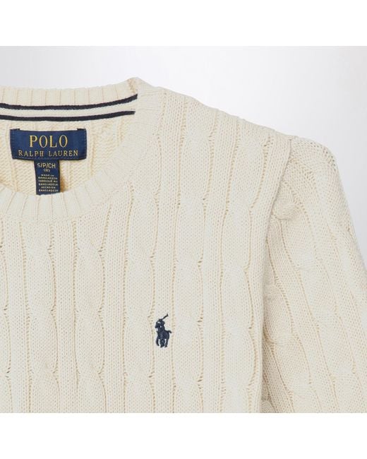 Polo Ralph Lauren White Cream Cable-Knit Crewneck Sweater for men