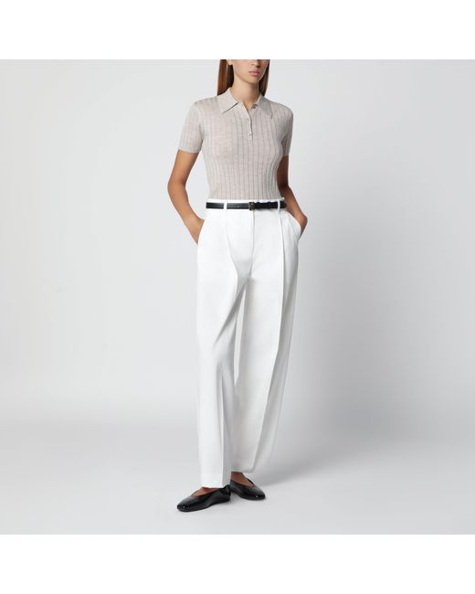 Totême White Greige Ribbed Cashmere And Silk Polo