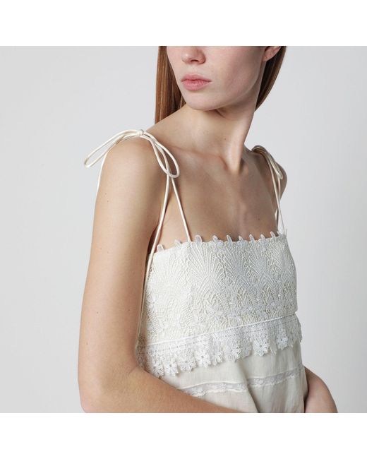 Valentino White Ivory Linen Midi Dress With Sangallo Embroidery