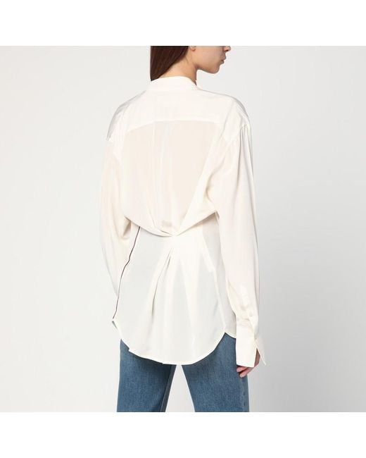Camicia con drappeggio avorio in seta di Victoria Beckham in White