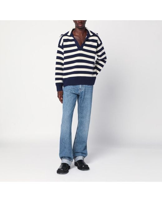 Bottega Veneta Blue Striped Wool-Blend Sweater for men