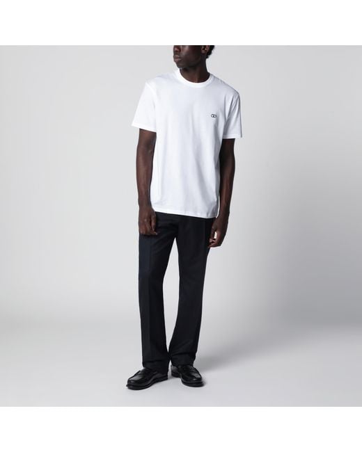 Valentino White Cotton T-Shirt With Vlogo Embroidery for men
