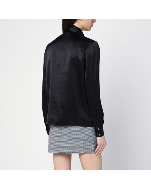 Alessandra Rich Black Silk Shirt With Bow