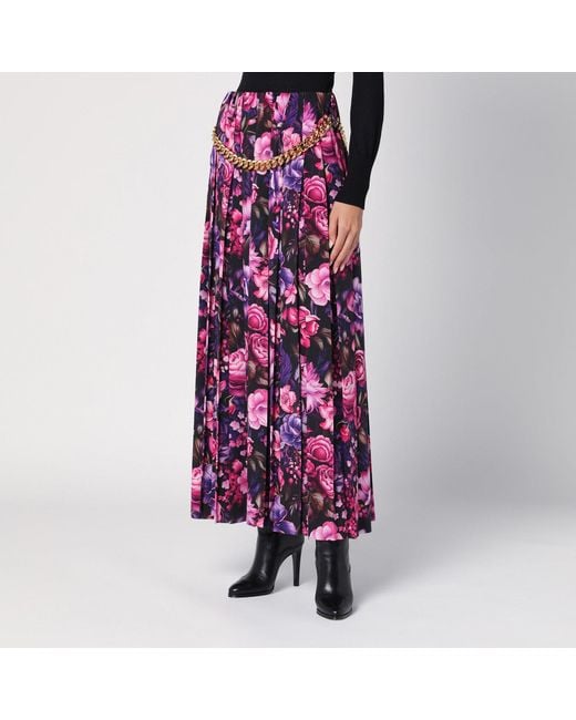 Balenciaga Purple Floral Pleated Maxi Skirt