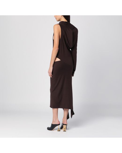 Courreges Brown Chic One-Shoulder Midi Dress With Cut-Out Design