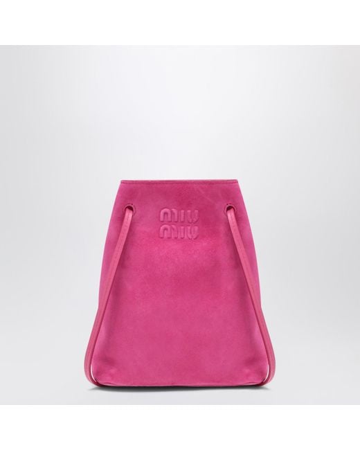 Miu Miu Pink Suede Leather Pouch In Fuchsia Color