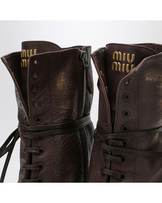 Miu Miu Brown Lace-Up Leather Ankle Boots