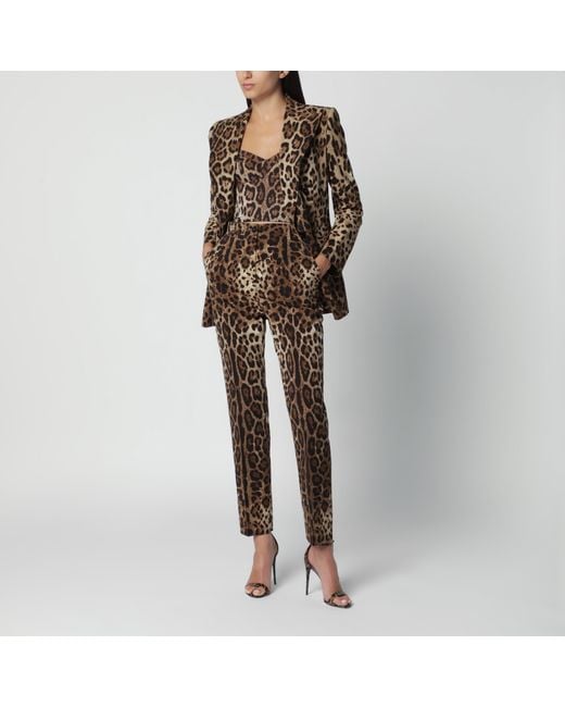 Pantalon En Toile De Laine Stretch À Imprimé Léopard Dolce & Gabbana en coloris Brown