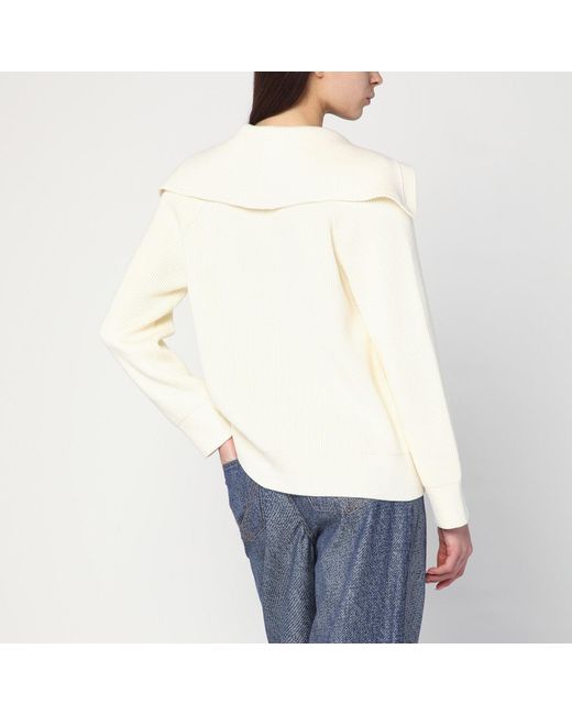 Bottega Veneta White Ivory Cardigan In Ribbed Cotton