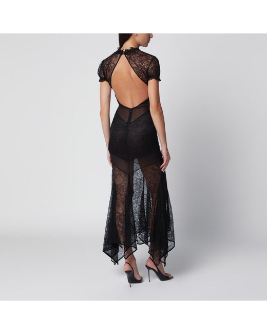 The Attico Black Semi-Sheer Lace Midi Dress