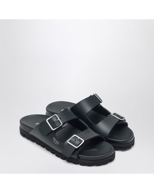 Prada Black Leather Slider Sandals