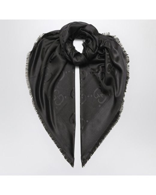 Foulard sfrangiato in gg jacquard di Gucci in Black
