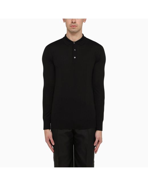 Loro Piana Black Virgin Wool Polo Shirt for men
