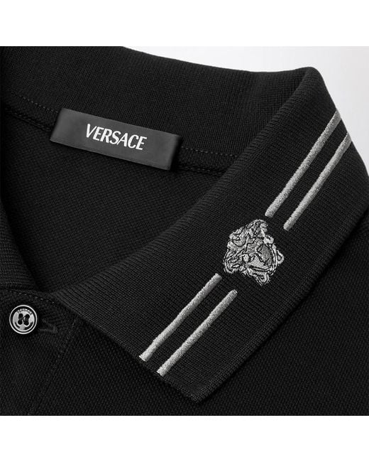 Versace Black Polo Shirt With Medusa Embroidery for men