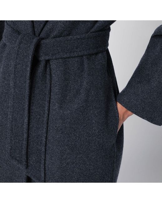 Max Mara Blue Wool Coat With Denim Effect