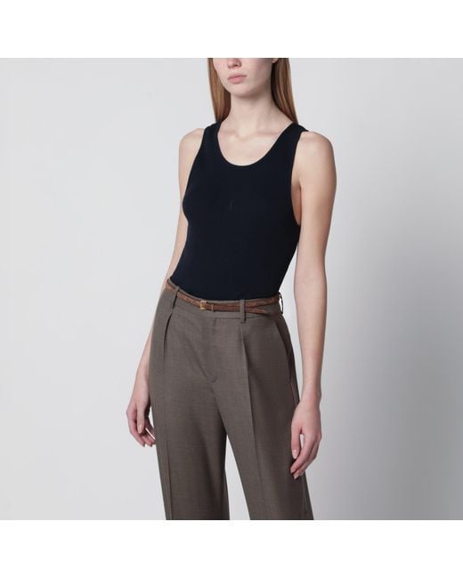 Saint Laurent Black Cassandre Ribbed Cotton Jersey Tank Top