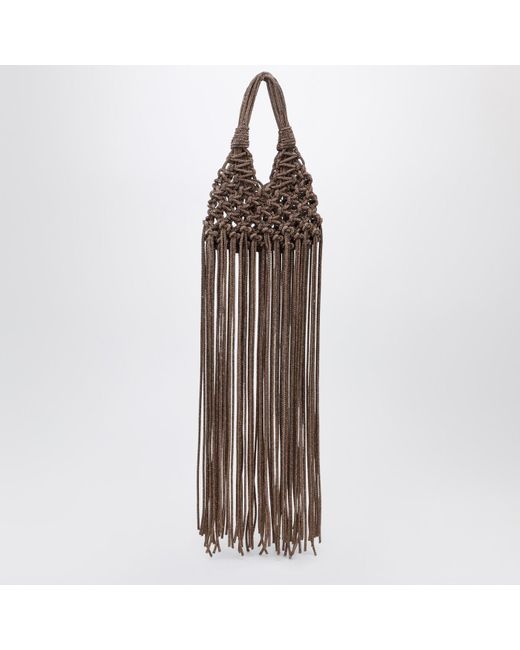 HIBOURAMA Brown Vannifique Mini Topaz Bag With Crystals And Fringes