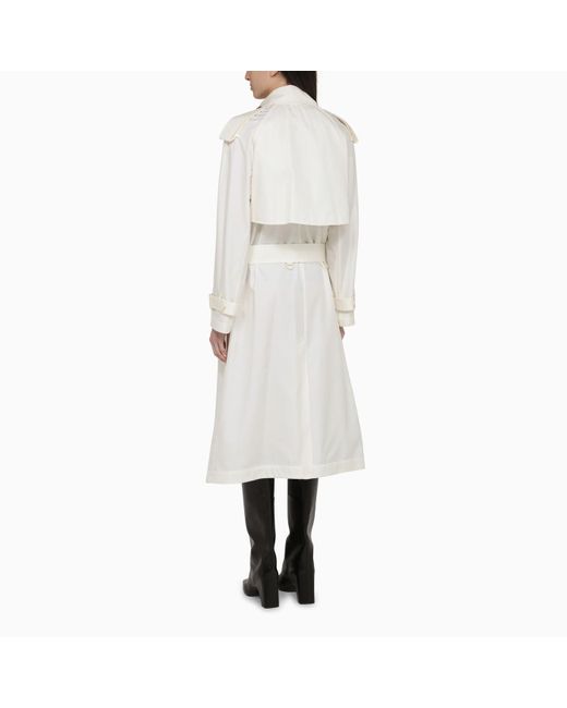 Burberry White Silk Double-breasted Trench Coat