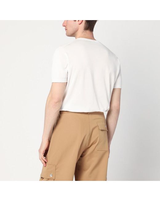 T-shirt girocollo latte in cotone di Drumohr in Natural da Uomo