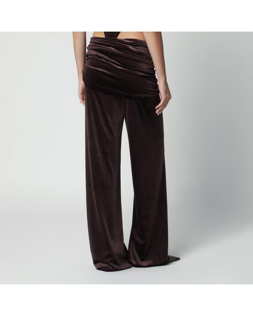 ANDAMANE Black Velvet-Effect Trousers With Draped Waistband