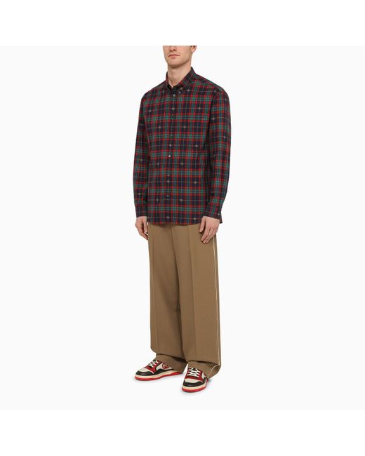 Gucci Red /blue Checked Button-down Shirt In Cotton for men