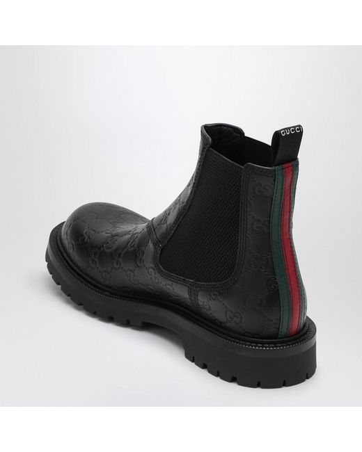 Gucci Black Leather Ankle Boot With Web Detail for men