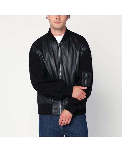 Givenchy Black Leather Bomber Jacket With Wool Sleeves for men