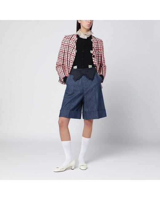 Valentino Blue Denim Bermuda Shorts With Oversized Bow