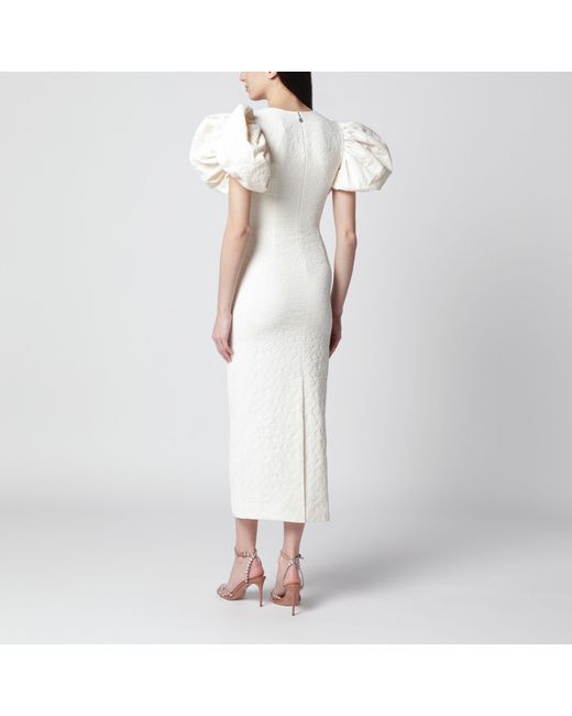 ROTATE BIRGER CHRISTENSEN White Midi Balloon Jacquard Dress