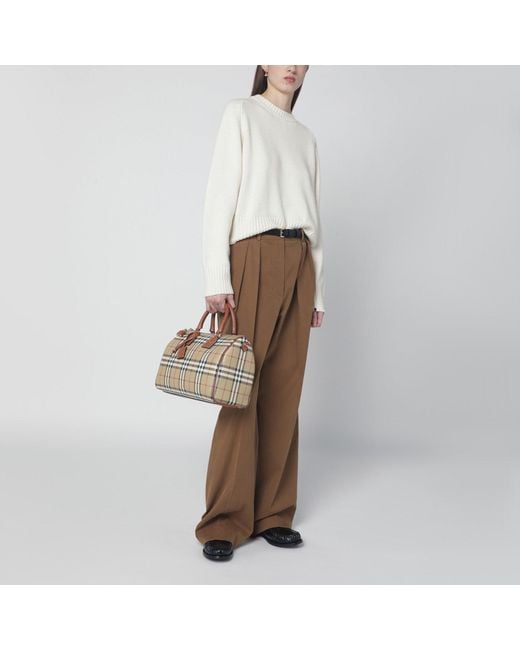 Burberry Brown Medium Bowling Bag With Check Pattern