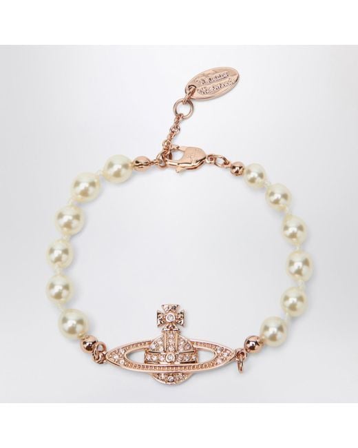 Vivienne Westwood White Mini Bas Relief Pearl Bracelet Rose