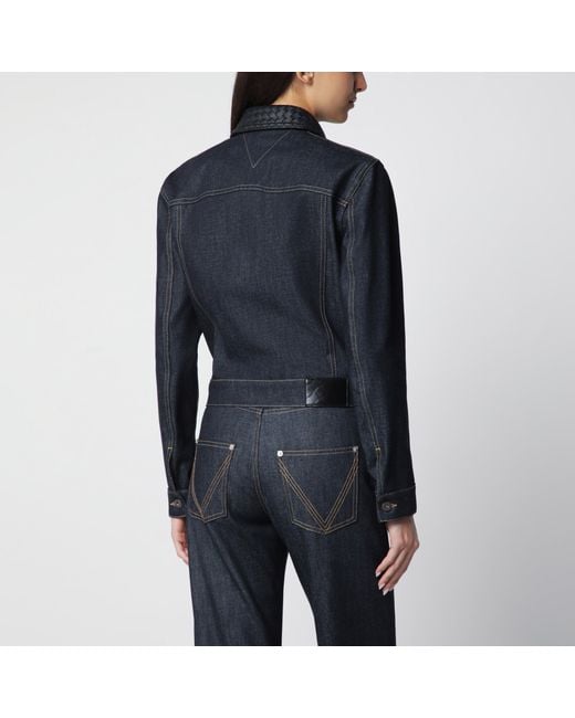 Bottega Veneta Black Denim Jacket With Intrecciato Collar