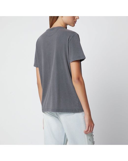 Golden Goose Deluxe Brand Gray Anthracite Cotton T-Shirt With Cabochon Crystals