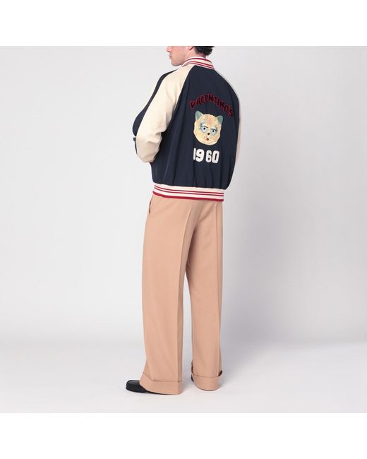 Valentino Blue/cream Bomber With Mixed Wool Vlogo for men
