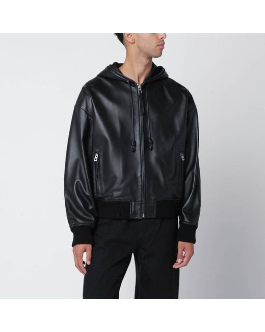 Giacca con cappuccio nera in pelle di Loewe in Black da Uomo